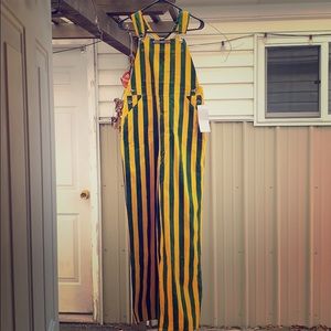 Green & Yellow Striped Packer Bibs/Overalls SZ S